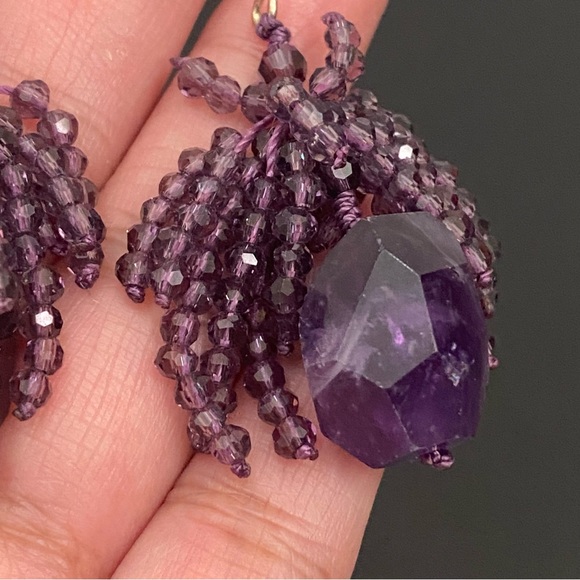 Handmade Amethyst Crystal Cluster Beads Drop Earrings - Picture 11 of 11